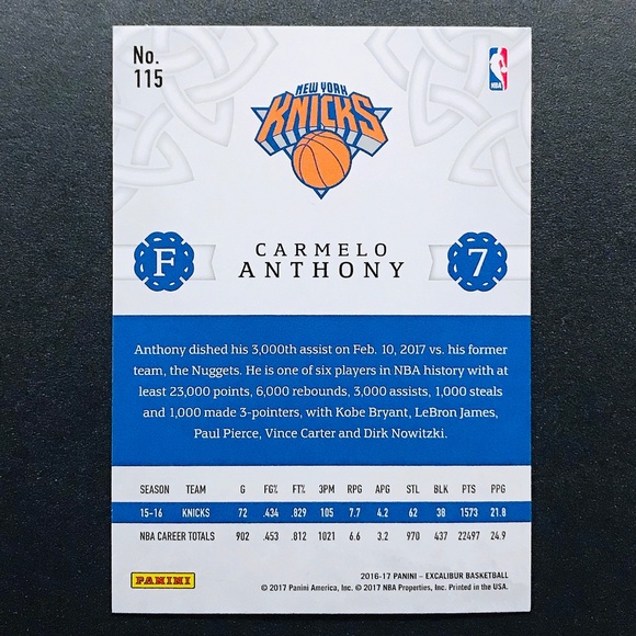 Carmelo Anthony - 2016-17 Panini Excalibur #115 - Picture 2 of 2